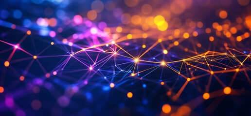 Leinwandbilder - Vibrant display of interconnected lights forming a colorful and alluring digital network atmosphere : Generative AI