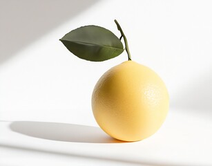 Aufkleber - Bright yellow pomelo fruit with a green leaf displayed on a light background showcasing natural beauty and freshness : Generative AI