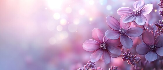 Fototapete - Delicate pink flowers with sparkling bokeh in a dreamy soft focus for a romantic backdrop : Generative AI