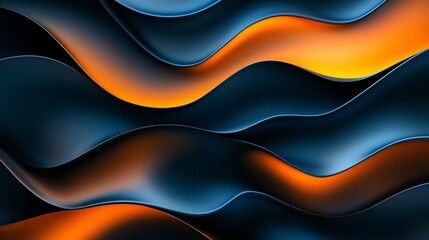 Aufkleber - Dynamic abstract background with flowing waves and vivid orange accents over dark shades : Generative AI