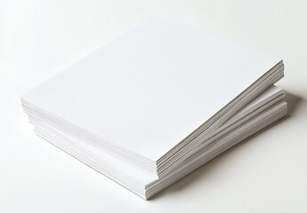 Fototapete - Neatly stacked blank papers showcasing a crisp white surface ideal for artistic and office uses : Generative AI