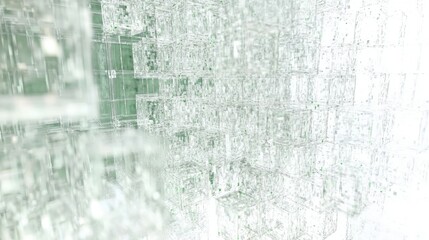 Poster - abstract cubes form crystal-like geometric background with green accents, creating digital 3d render