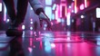 © ngamaz - Cyborg exploring neon-lit city street
