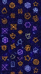 Wall Mural - cosmic symbols on a night sky for futuristic tech wallpaper and abstract background