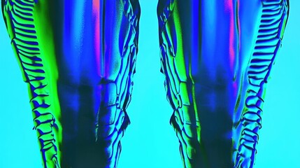 Poster - abstract reflective objects glow with vibrant blues and greens against a light blue background