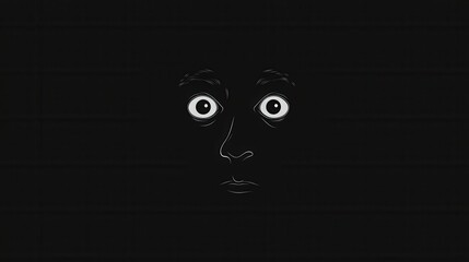 Aufkleber - Dark minimalist icon depicting a fearful face with wide eyes in eerie monochrome contrast emphasizing feelings of anxiety and dread