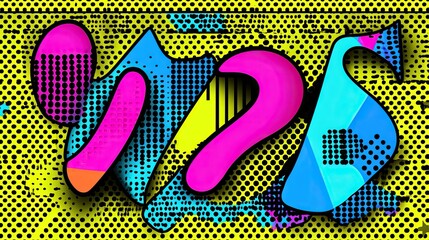 Wall Mural - Abstract painted text over a yellow dotted backdrop with neon colors