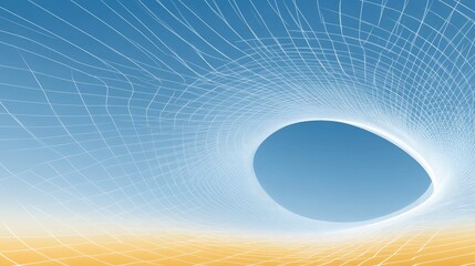 Poster - abstract white lines form tunnel over golden ground against blue gradient sky