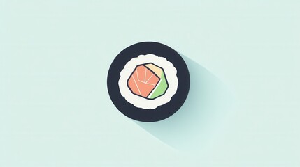 Poster - Flat sushi roll icon representing Japanese cuisine in a clean minimal style with pastel tones for food branding and design purposes