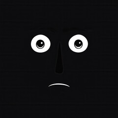 Aufkleber - Eerie minimalist icon depicting a dark face with wide fearful eyes creating a striking monochrome contrast