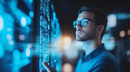 Man analyzing data on interactive display