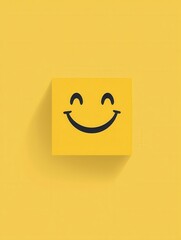 Fototapete - Bright yellow minimalist icon depicting a smiling face with a cheerful expression in flat design style