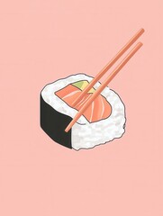 Poster - Flat sushi roll icon showcasing Japanese cuisine in a clean minimal style with pastel tones for modern food branding