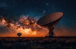 © ANUAR - Starry Night Over Satellite Dishes in Desert Landscape with Milky Way in Background Illuminating Clear Night Sky and Cosmic Wonders