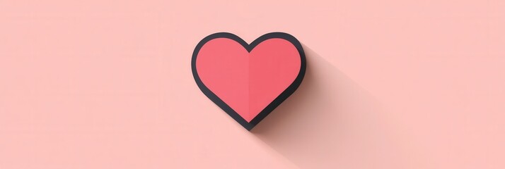 Aufkleber - Minimalist heart icon with soft shadows in warm pink tones exhibiting modern flat design aesthetics for digital applications
