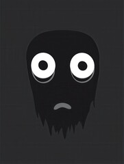Aufkleber - Eerie minimalist icon of a dark face with wide fearful eyes in monochrome style showcasing intense emotional contrast