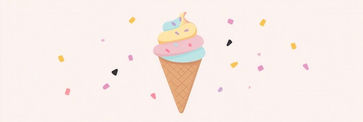 Poster - Delightful minimalistic ice cream cone logo design featuring pastel colors and playful elements set against a clean background