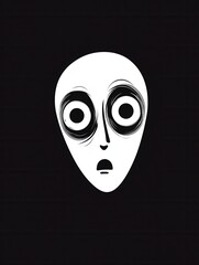 Aufkleber - Eerie minimalist icon of a fearful dark face with wide eyes and monochrome contrast evokes a sense of dread and unease in the viewer