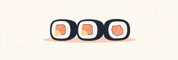 Poster - Flat sushi roll icon designed for Japanese food branding with a clean and minimal style in soft pastel tones showcasing a modern culinary aesthetic