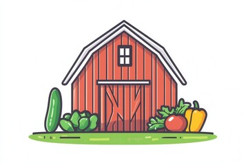 Poster - Farm products logo featuring a rustic barn and fresh vegetables with a clean and modern aesthetic highlighting agricultural freshness