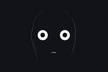Aufkleber - Eerie minimalist representation of a fearful face with wide eyes in dark monochrome style that evokes emotions and deep thoughts