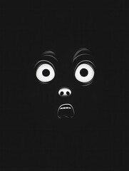 Aufkleber - Eerie minimalist icon depicting a fearful wide eyed face in stark monochrome contrast against darkness