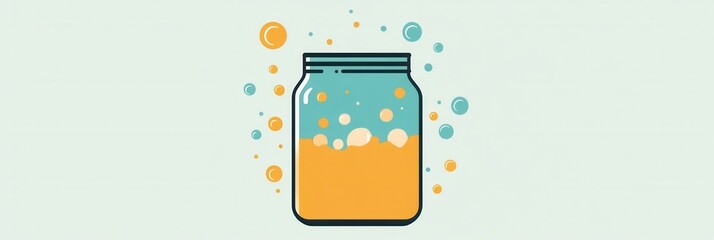 Poster - Minimalist logo design features an abstract jar with bubbles emphasizing fermentation and probiotic food concepts for modern branding