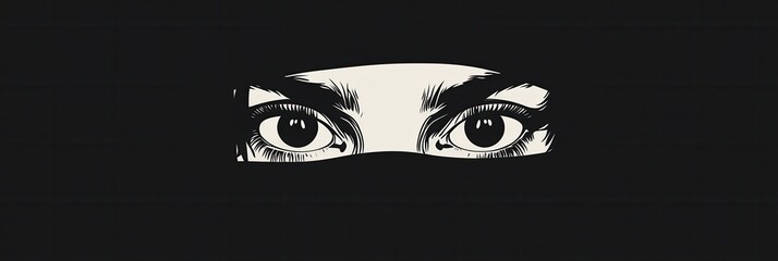 Aufkleber - Minimalist dark face icon with wide fearful eyes in eerie monochrome contrast evokes a sense of unease and intrigue about the subjects emotions
