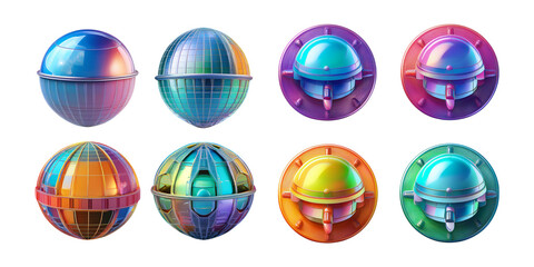 Wall Mural - Colorful 3D Spheres with Glossy Finish and Unique Designs, holographic of Iridescent Kawaii 3D, Isolated on Transparent background