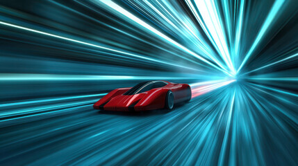 Wall Mural - ultra high clarity digital illustration of a futuristic red car in motion with light trails