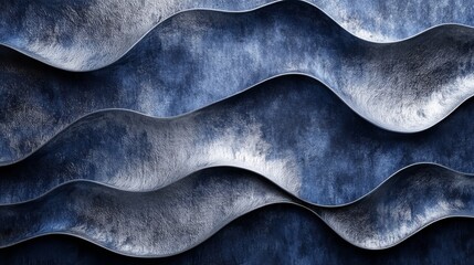 Wall Mural - abstract metallic waves creating a layered and textured blue design