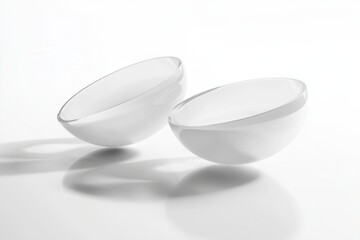 Fototapete - Floating minimalist 3D shapes with soft shadows and elegant reflections on a clean white background