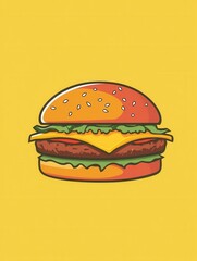Poster - Flat burger icon design featuring playful colors and minimalist style for fast food branding and marketing