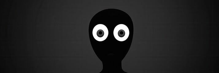 Aufkleber - Eerie minimalist icon depicting a dark face with wide fearful eyes in stark monochrome contrast