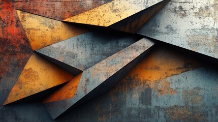 Wall Mural - abstract geometric shapes with textured surfaces and metal colors