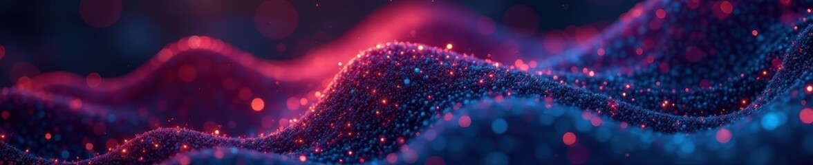 Shimmering digital threads, complex network structure backdrop, modern, data, technology