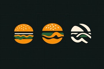 Poster - Minimalist flat burger icons showcase delightful fast food design with bold colors and playful elements for appealing branding and marketing