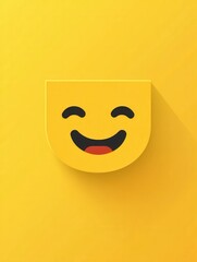 Poster - Minimalist smiling face icon design with bright yellow color and flat style for cheerful representation in digital communications