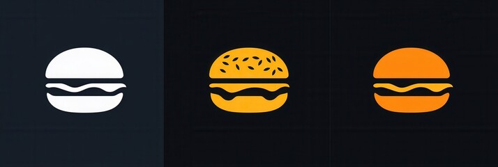 Poster - Bold minimalist burger icon logo featuring playful designs in various colors for modern fast food branding
