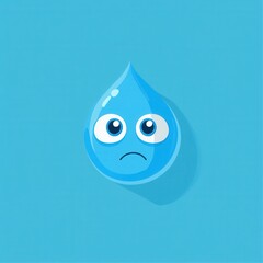 Poster - Sad blue water drop character expresses emotion in a minimalist design showcasing loneliness and simplicity