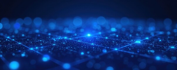 Abstract blue grid, glowing dots & squares Futuristic digital tech texture , reality, space, science