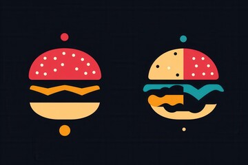 Poster - Flat burger icon logo featuring minimalism and vibrant colors suitable for fast food branding
