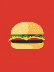 Poster - Minimalist burger icon logo featuring bold colors and playful design suitable for fast food branding in modern cuisine