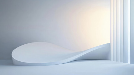 Wall Mural - 3d render of an abstract background with a white wave and empty space for product presentation