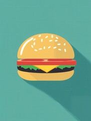 Poster - Flat burger icon represents modern fast food culture with a minimalist and playful design in bold colors