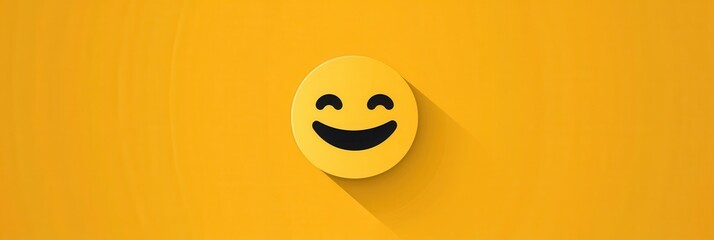 Poster - Smiling face icon in bright yellow flat design with minimalist style set against matching background color