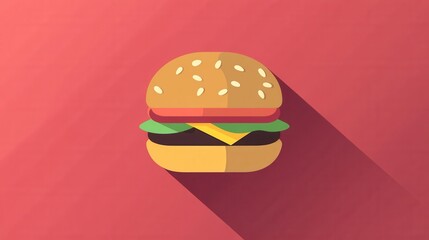 Poster - Playful flat burger icon logo featuring bold colors and a minimalist design for fast food branding or menus