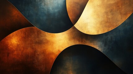 Wall Mural - abstract background with curving shapes and a brushed metal texture