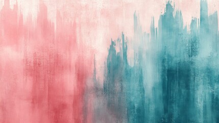 Wall Mural - abstract artwork depicts a split canvas of pink and teal colors