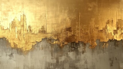 Wall Mural - a golden and gray abstract painting with textured layers
